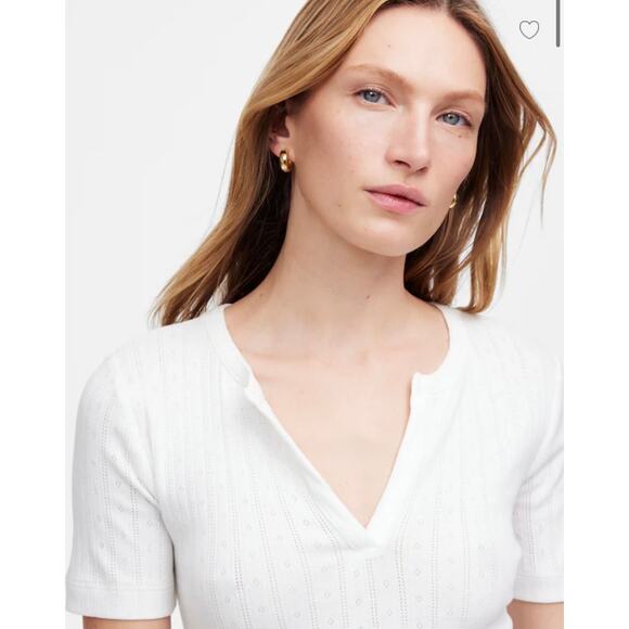 Madewell NWT Women’s Soft Blue Pointelle Notch Neck Top size Large - Picture 7 of 7